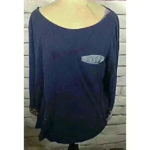 Little Yellow Button Womens Size XL Blue Striped Long Sleeve Shirt Pocket